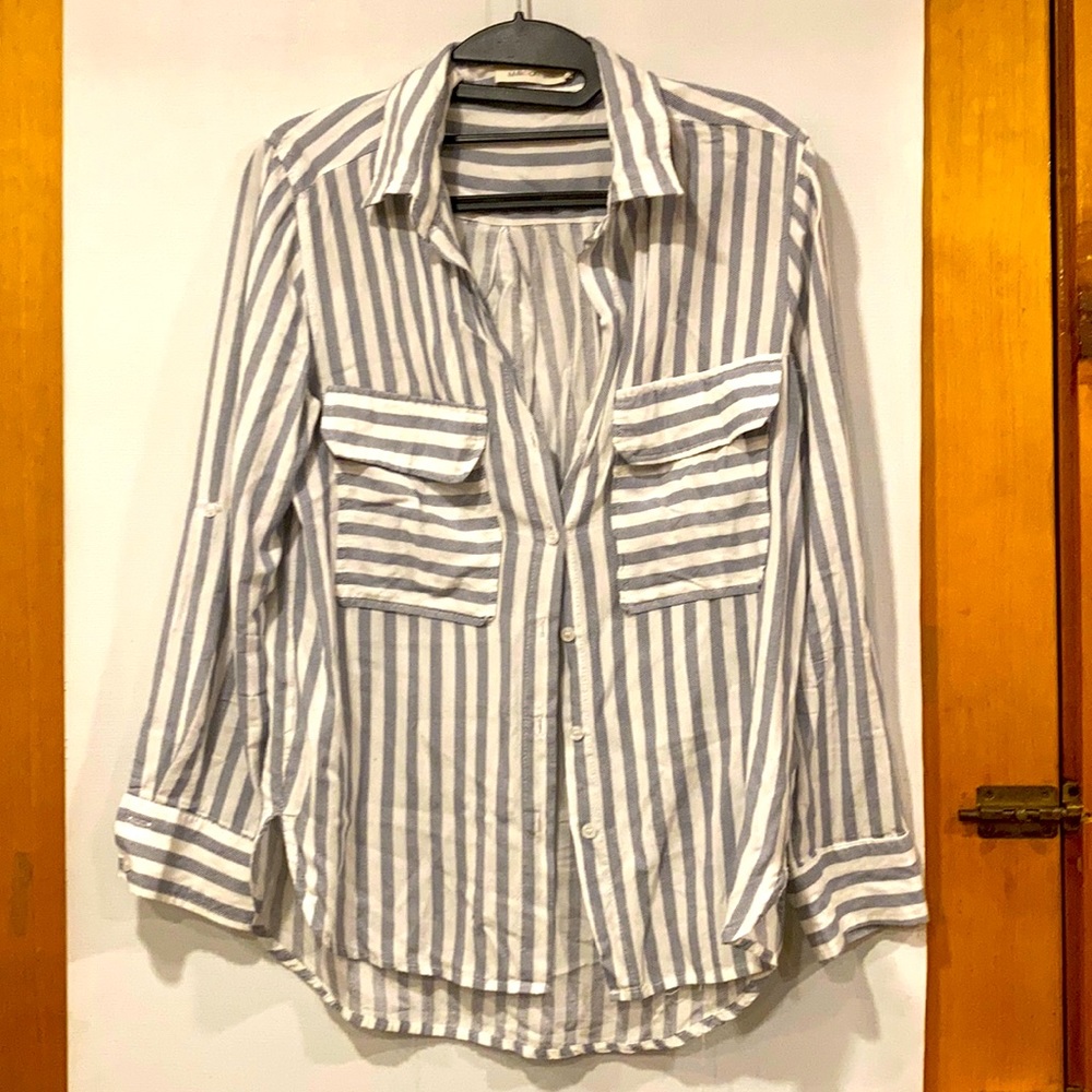 Long sleeve button up striped blouse